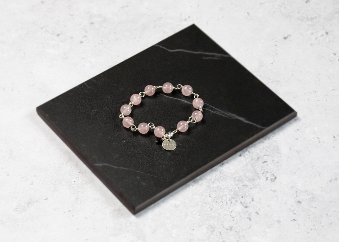 Heart Chakra Bracelet - Rose Quartz Gemstones and Sterling Silver - Myste Online -